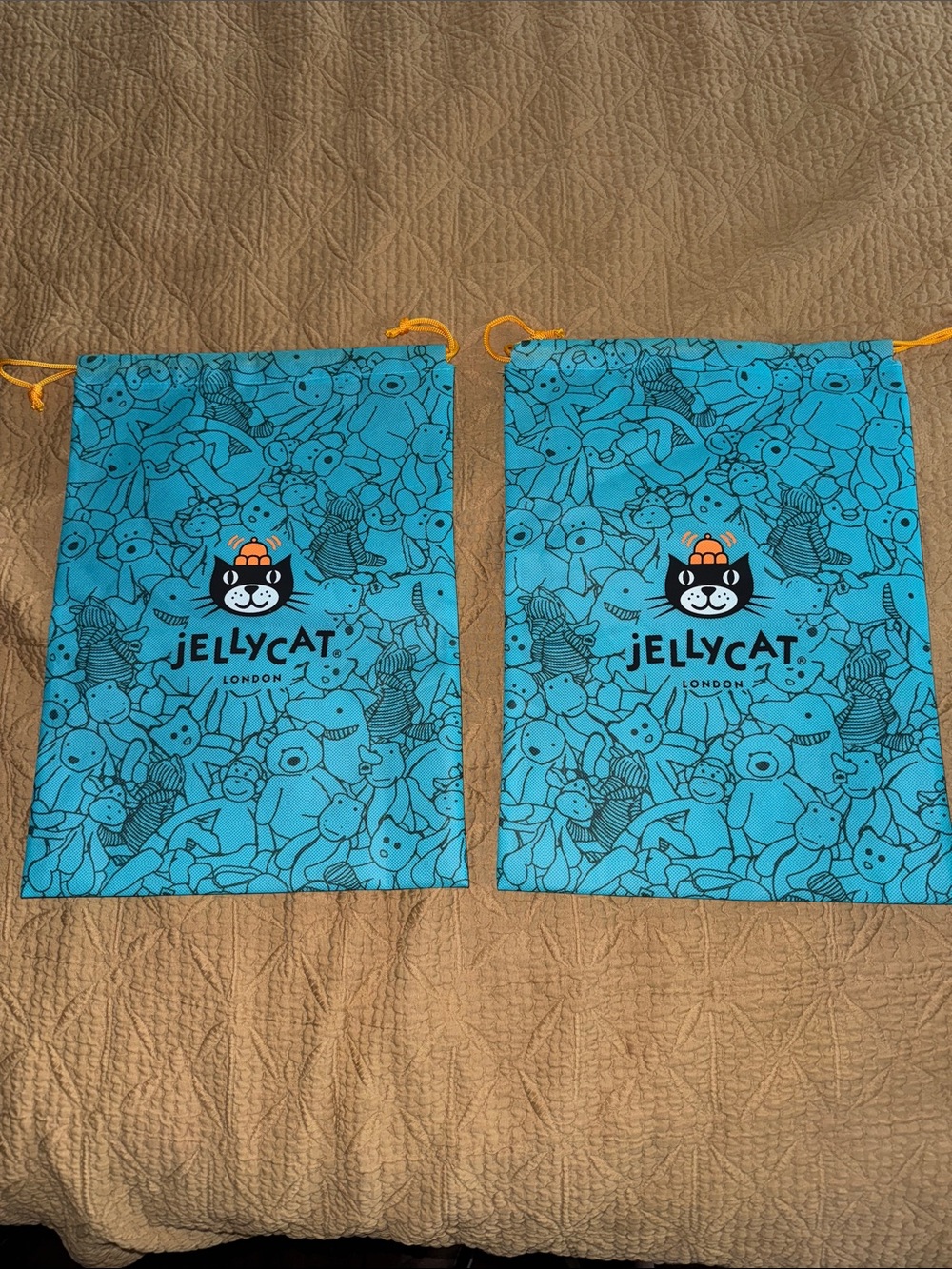Jellycat Bright Teal Toy-Print Drawstring Pouches, Pair